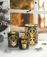 Glitzhome Halloween Glass Votive and Pillar Candle Holders, Set of 3
