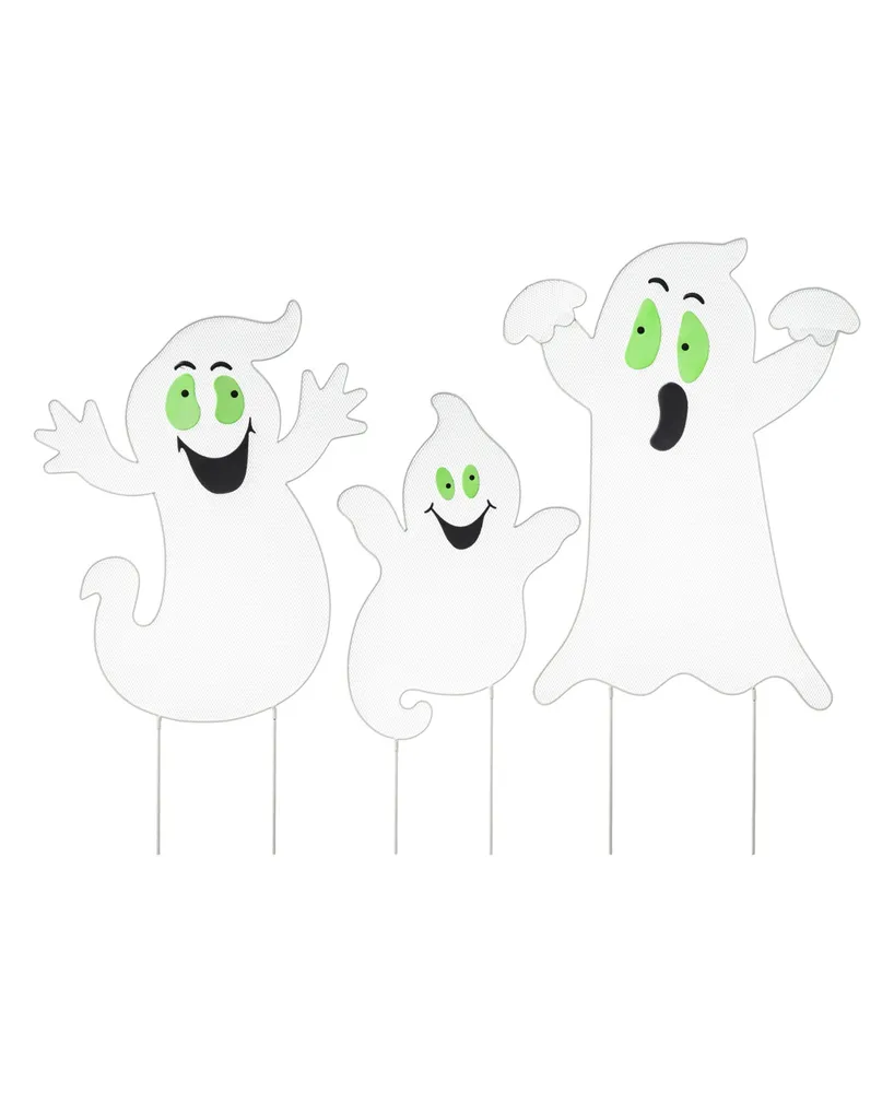 Glitzhome 40" H Halloween Metal Mesh Glow in Dark Ghost Family Yard Stake, Set of 3