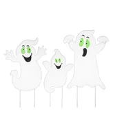 Glitzhome 40" H Halloween Metal Mesh Glow in Dark Ghost Family Yard Stake, Set of 3