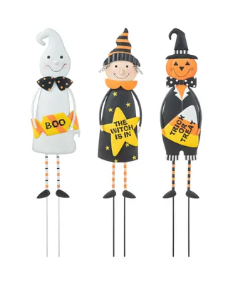 Glitzhome 24" H Halloween Metal Ghost, Witch Pumpkin Yard Stake or Hanging Decor, Set of 3