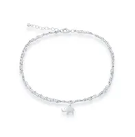 Simona Sterling Silver Double Strand Mirror Chain w/ Elephant Anklet