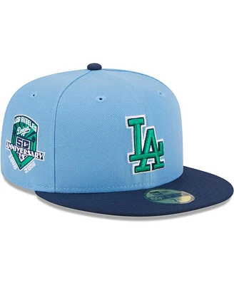 Men's New Era Light Blue, Navy Los Angeles Dodgers Green Undervisor 59FIFTY Fitted Hat