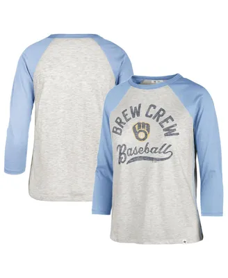 Women's '47 Brand Gray Milwaukee Brewers City Connect Retro Daze Ava Raglan 3/4-Sleeve T-shirt