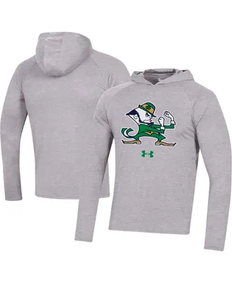 Men's Under Armour Heather Gray Notre Dame Fighting Irish School Logo Raglan Long Sleeve Hoodie Performance T-shirt