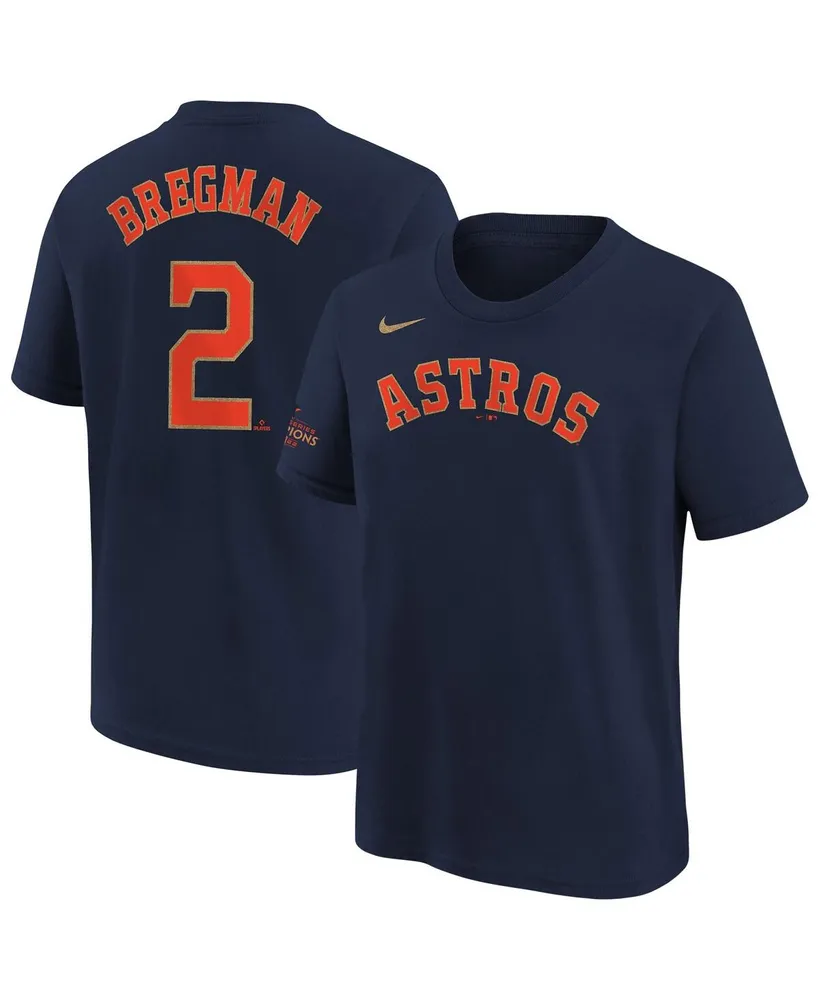 Big Boys and Girls Nike Alex Bregman Navy Houston Astros 2023 Gold Collection Name and Number T-shirt