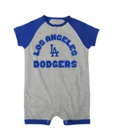 Infant Boys and Girls Heather Gray Los Angeles Dodgers Extra Base Hit Raglan Full-Snap Romper