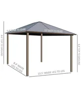 Outsunny 10' x12' Hardtop Gazebo with Aluminum Frame, Permanent Metal Roof Gazebo Canopy with 2 Hooks, Curtains and Netting for Garden, Patio