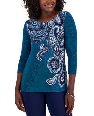 Jm Collection Women's Paisley-Print Jacquard Top, Created for Macy's