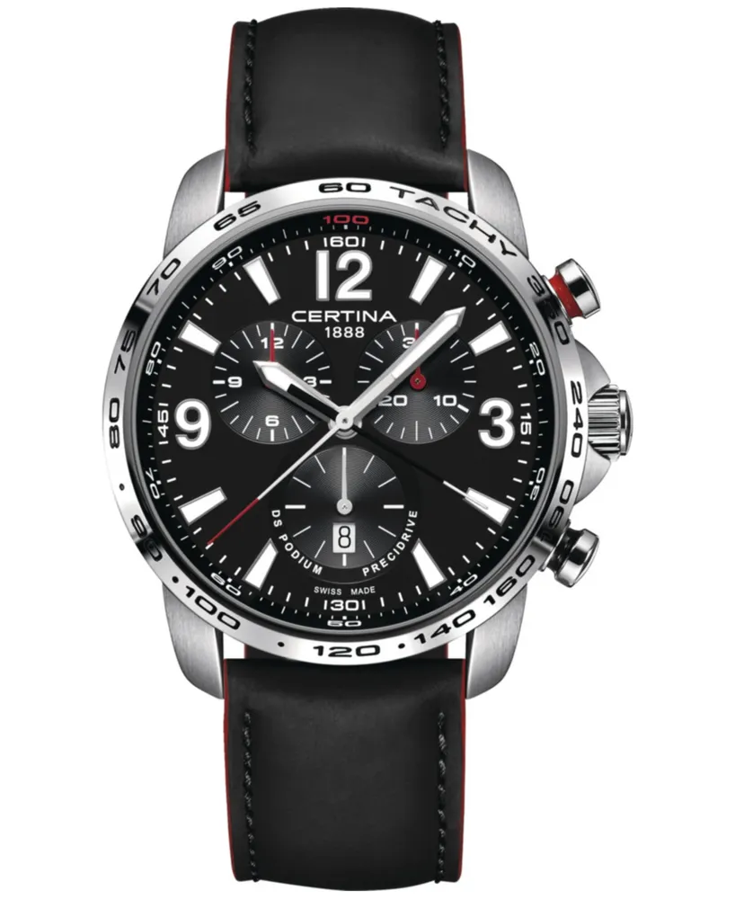 Certina Men's Swiss Chronograph Ds Podium Leather Strap Watch 44mm