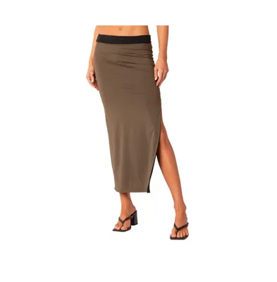 Women's Reversible Contrast Low Waist Maxi Skirt With Slit