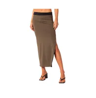 Women's Reversible Contrast Low Waist Maxi Skirt With Slit