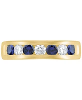 Grown With Love Men's Lab Grown Sapphire (1-1/6 ct. t.w.) & Lab Grown Diamond (3/4 ct. t.w.) Channel Band in 10k Gold