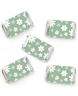 Sage Green Daisy Flowers Mini Candy Bar Wrapper Stickers Floral Party 40 Ct