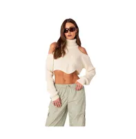 Women's Shoulder Cutout Turtleneck Crop Sweater