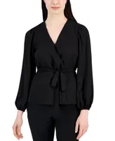 Anne Klein Women's Long-Sleeve Faux-Wrap Blouse