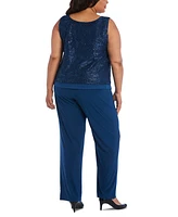 R & M Richards 3-Pc. Plus Sequined Lace Pantsuit Shell