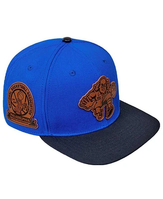 Men's Pro Standard Royal, Black Philadelphia 76ers Heritage Leather Patch Snapback Hat