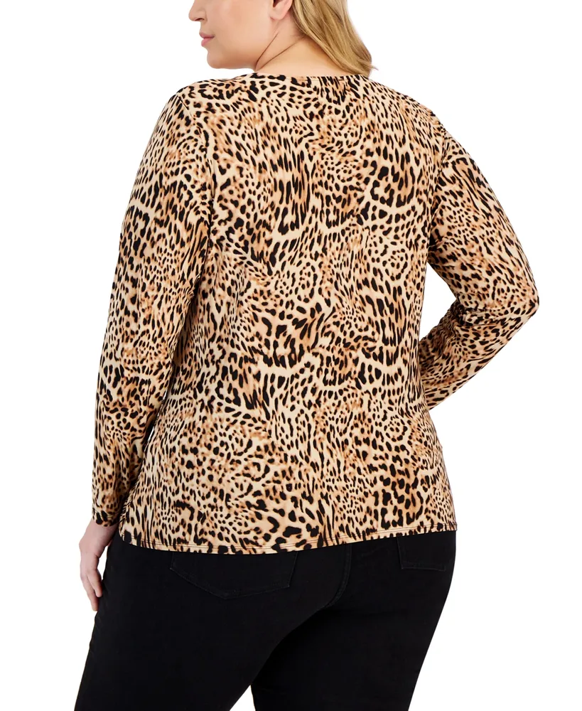 I.n.c. International Concepts Plus Size Animal-Print Ruched Top, Created for Macy's