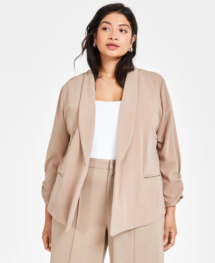 Bar Iii Trendy Plus Knit Drape-Front Blazer