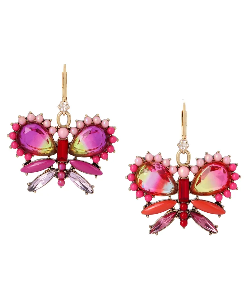 Betsey Johnson Faux Stone Butterfly Mismatch Drop Earrings