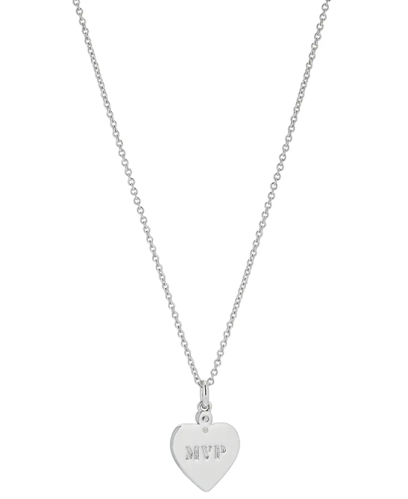 Ava Nadri Silver-Tone Pave Baseball Heart Pendant Necklace, 16" + 2" extender