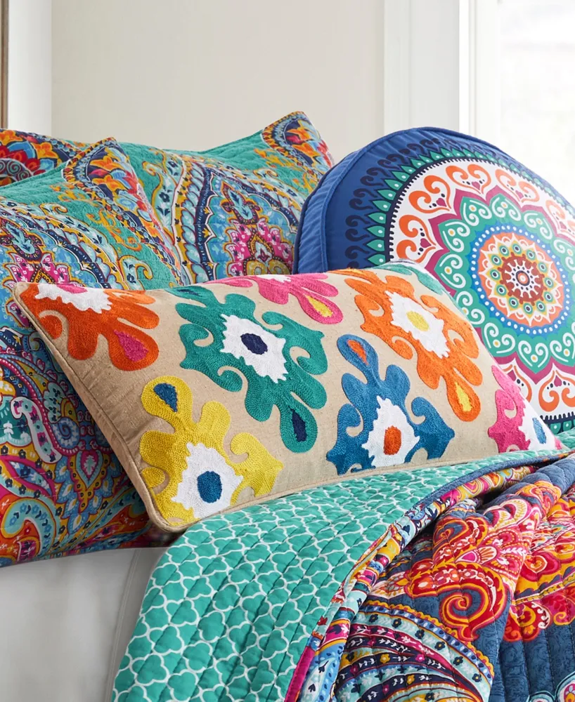 Levtex Fantasia Boho Crewel Stitch Decorative Pillow, 24" x 12"