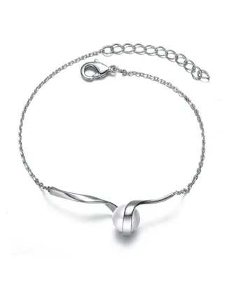 Genevive Gv Sterling Silver 14k Gold Plated With 7mm White Freshwater Pearl Adjustable Layering Bracelet