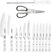 Cook N Home Kitchen Knife Set with Bamboo Storage Block 15-Piece, High Carbon Stainless Steel Blade, White