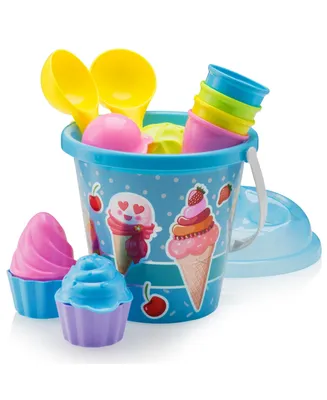 Dollar Deal Top Race Ice Cream Sand Toys for Kids with Large 9" Bucket Pail and Spade Scoop Shovels