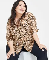 On 34th Trendy Plus Size Button-Front Crepe Shirt, Created for Macy's