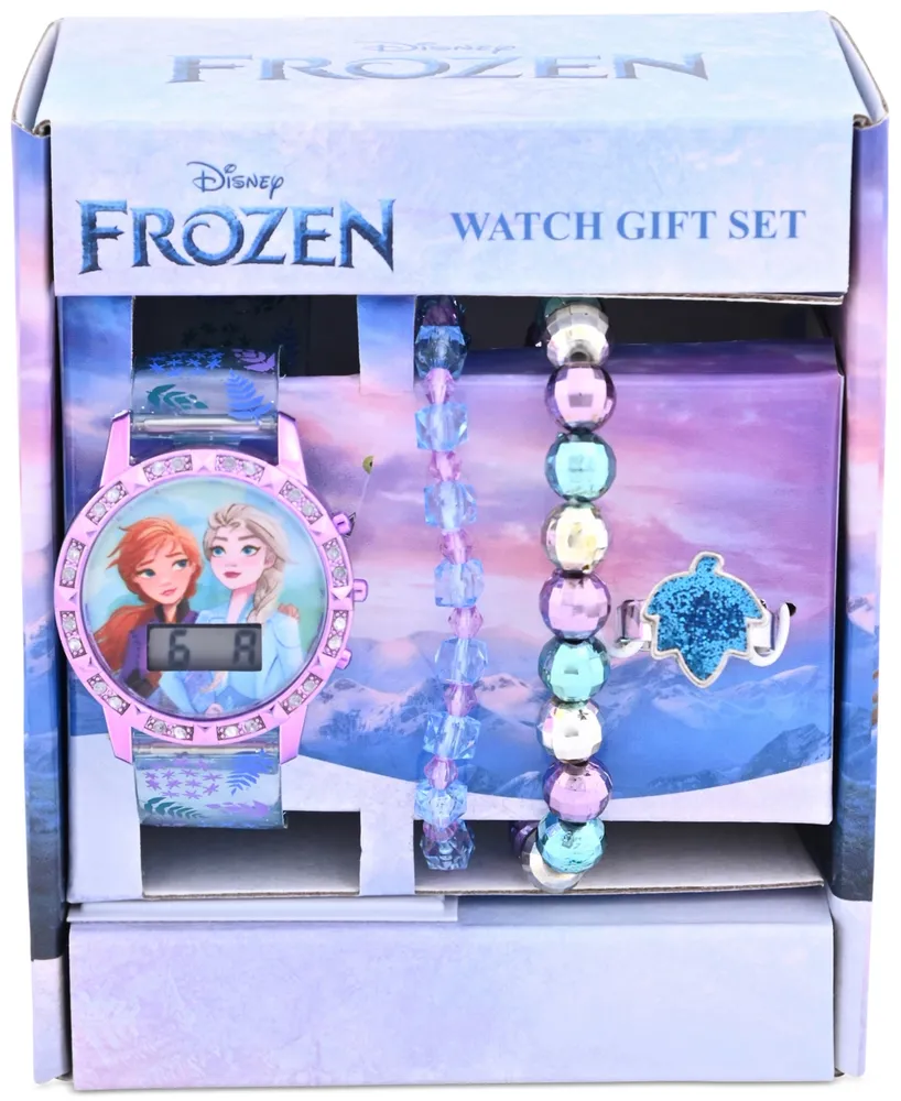 Accutime Girls' Digital Disney Frozen Light Blue Silicone Strap Watch 33mm Gift Set
