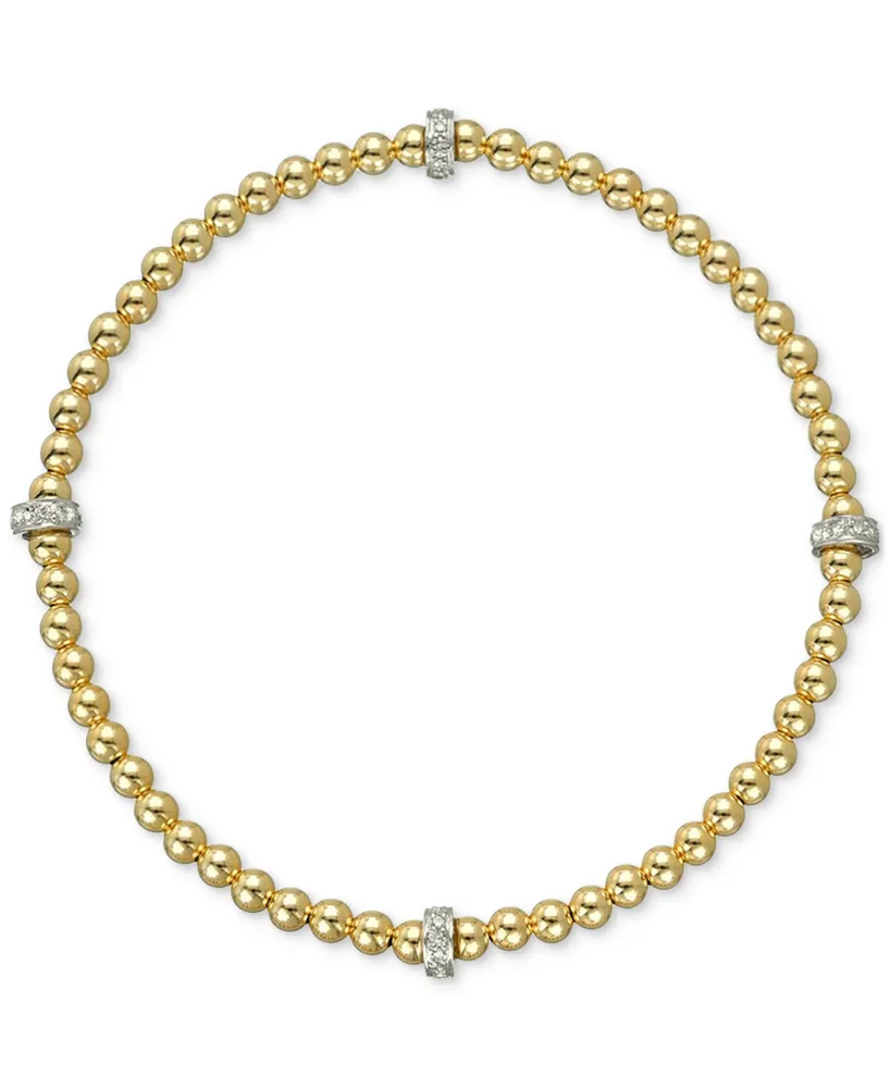 Zoe Lev Diamond Accent Rondelle Bead Stretch Bracelet in 14k Two-Tone Gold