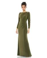 Mac Duggal Women's Draped Bateau Long Sleeve Trumpet Gown