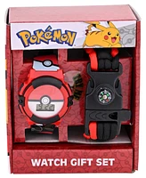 Accutime Kids Unisex Pokemon Poke Ball Black Silicone Strap Watch 38mm Set