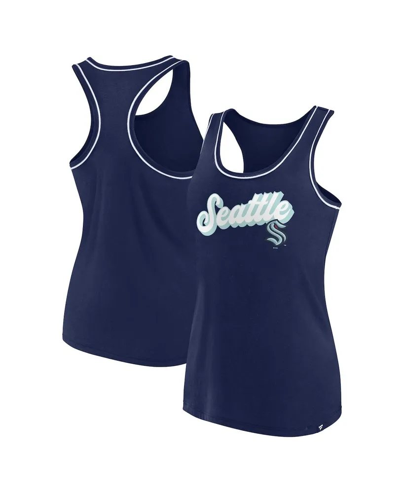 Women's Fanatics Deep Sea Blue Seattle Kraken Wordmark Logo Racerback Scoop Neck Tank Top