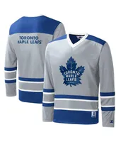 Men's Starter Gray, Blue Toronto Maple Leafs Cross Check Jersey V-Neck Long Sleeve T-shirt