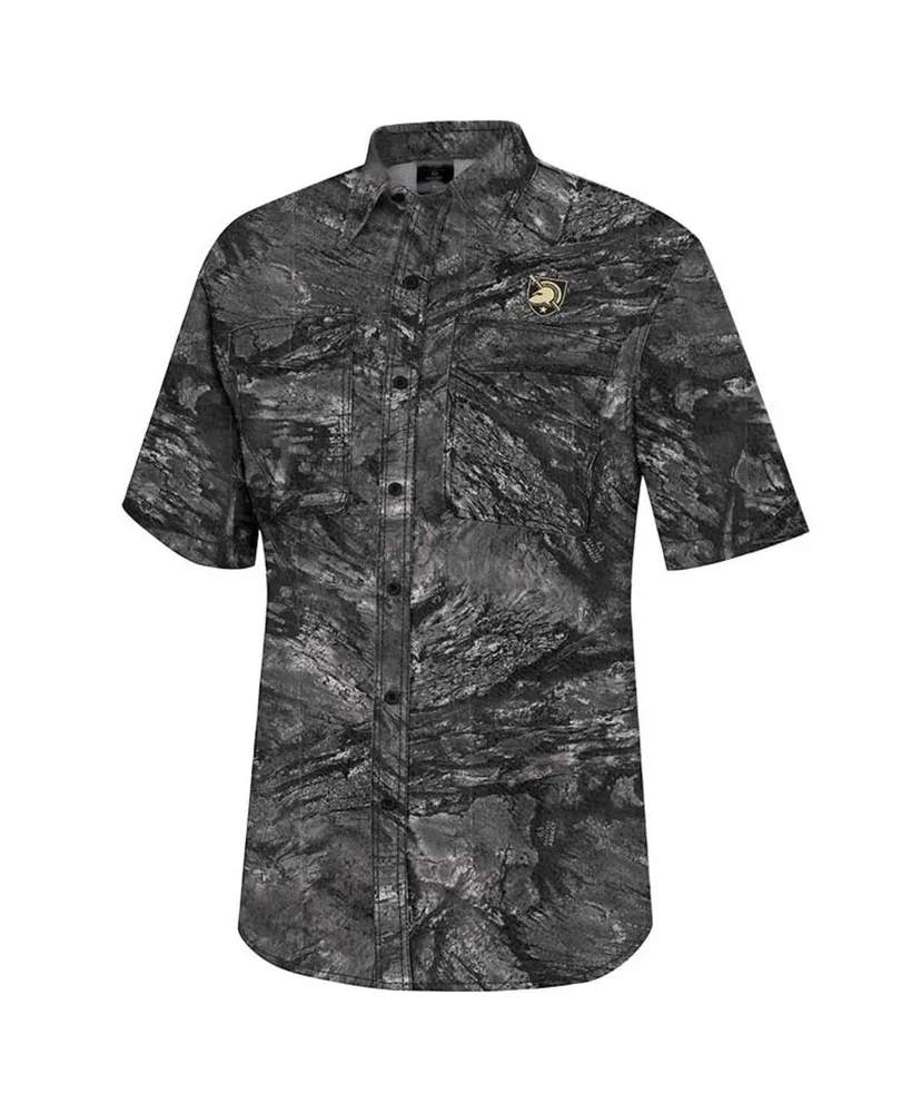 Men's Colosseum Charcoal Army Black Knights Realtree Aspect Charter Full-Button Fishing Shirt