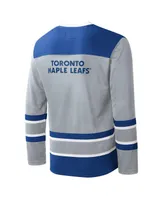 Men's Starter Gray, Blue Toronto Maple Leafs Cross Check Jersey V-Neck Long Sleeve T-shirt