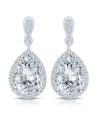 Genevive Cubic Zirconia Sterling Silver White Gold Plated Pear Shape Drop Earrings