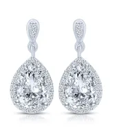 Genevive Cubic Zirconia Sterling Silver White Gold Plated Pear Shape Drop Earrings