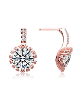 Genevive Sterling Silver Cubic Zirconia Solitaire Triple Prong Drop Earrings