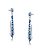 Genevive Sterling Silver and Cubic Zirconia Ladder Style Dangle Earrings