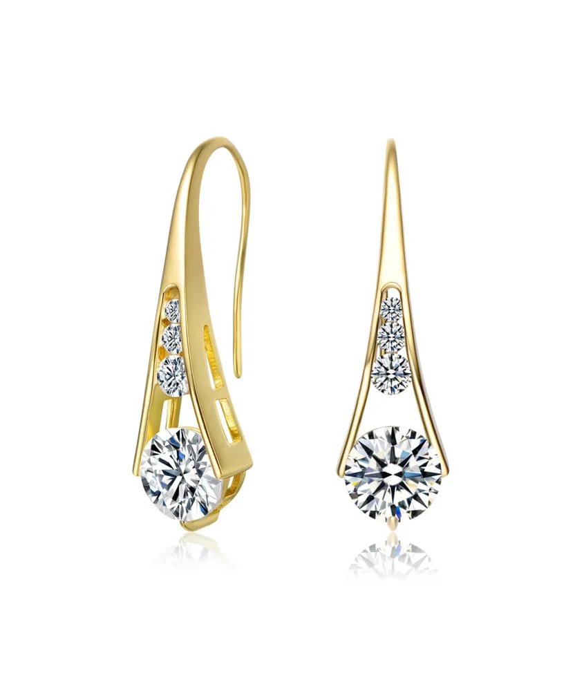 Genevive Sterling Silver 14K Gold Plated Clear Cubic Zirconia Pear Drop Hook Earrings