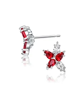 Genevive Sterling Silver White Gold Plated Red Cubic Zirconia Stud Earrings