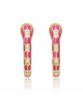 Rachel Glauber 14k Yellow Gold Plated with Cubic Zirconia Pink Enamel Python Snake C-Hoop Earrings