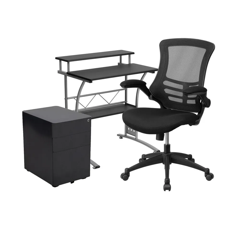 Emma+Oliver Work From Home Kit-Computer Desk, Ergonomic Office Chair, Mobile Filing Cabinet