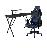 Emma+Oliver Gaming Desk & Chair Set - Cup Holder, Headphone Hook, And Monitor Stand