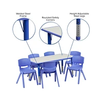 23.625"W X 47.25"L Rectangular Plastic Height Adjustable Activity Table Set With 6 Chairs