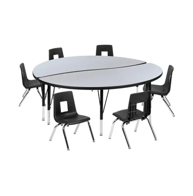 Emma+Oliver 60" Circle Wave Collaborative Laminate Activity Table Set With 12" Student Stack Chairs