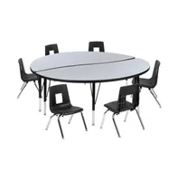 Emma+Oliver 60" Circle Wave Collaborative Laminate Activity Table Set With 12" Student Stack Chairs